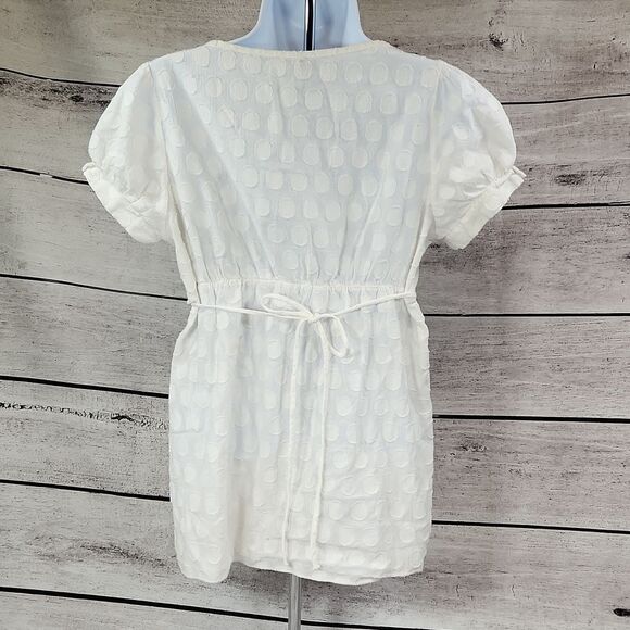 🐞Blue Sketch White Polka Dot Print Top Large - Picture 2 of 16